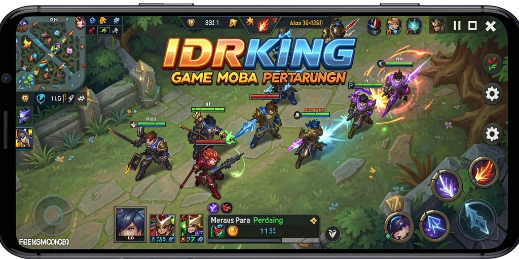Screenshot utama IDRKING menampilkan aksi seru dalam pertarungan MOBA.