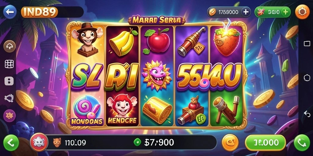 Screenshot gameplay <strong>IND89</strong> yang menampilkan putaran Slot penuh warna.