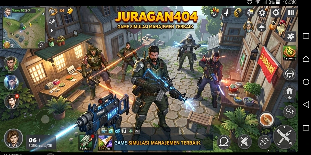 Screenshot utama JURAGAN404 menampilkan gameplay manajerial yang menarik.