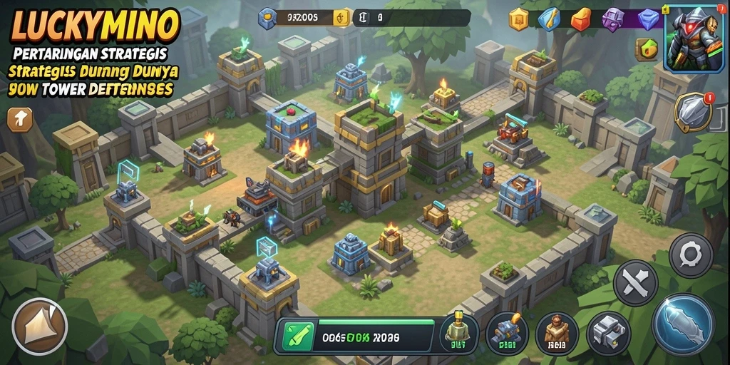 Gameplay strategi Tower Defense yang seru dan menantang di LUCKYMINO.