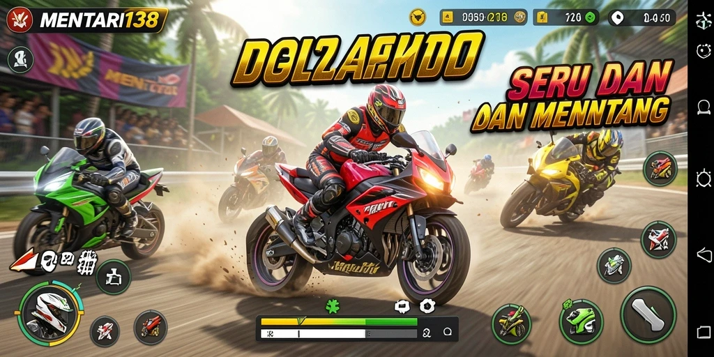 Screenshot gameplay MENTARI138 menampilkan aksi balapan motor yang seru dan mendebarkan.