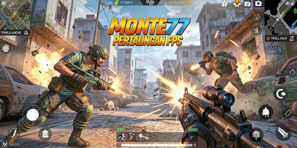 Gameplay intens MONTE77 dengan aksi tembak-menembak yang seru.