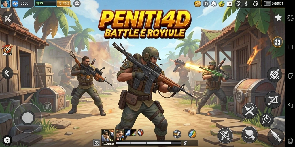 Screenshot gameplay PENITI4D menunjukkan pertempuran seru di arena Battle Royale.