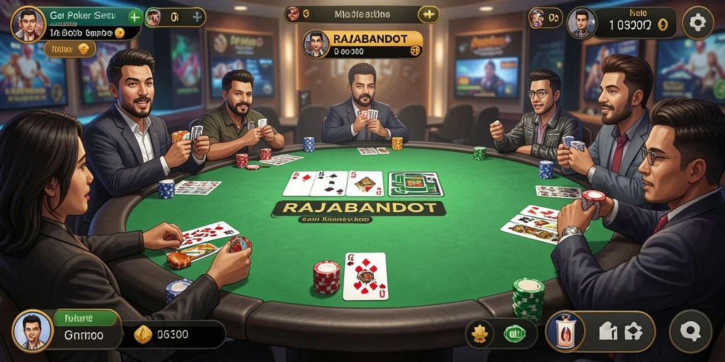 Tampilan gameplay Poker seru di RAJABANDOT dengan interaksi pemain yang menarik.