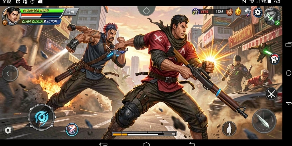 Screenshot menunjukkan karakter bertarung dalam laga seru di RI188.
