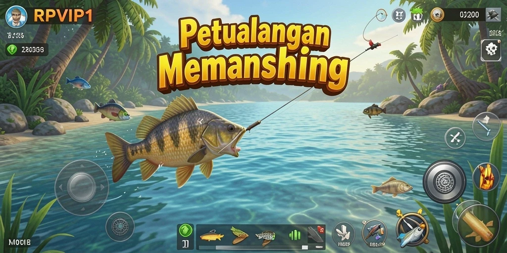 Tampilan gameplay RPVIP1 dengan aksi memancing yang seru.