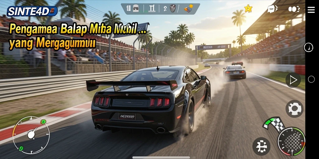 Tangkapan layar menunjukkan gameplay balap mobil di SINTE4D.
