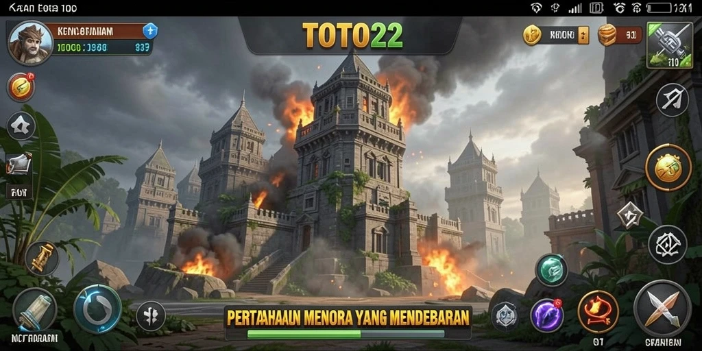 Screenshot menunjukkan aksi pertahanan menara di TOTO22.